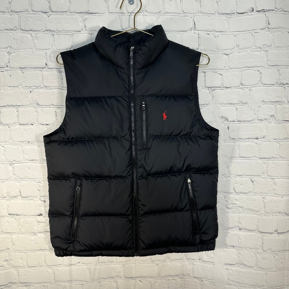 Polo Ralph Lauren Kids Black Down Puffer Vest Red Pony Logo Size L 14-16